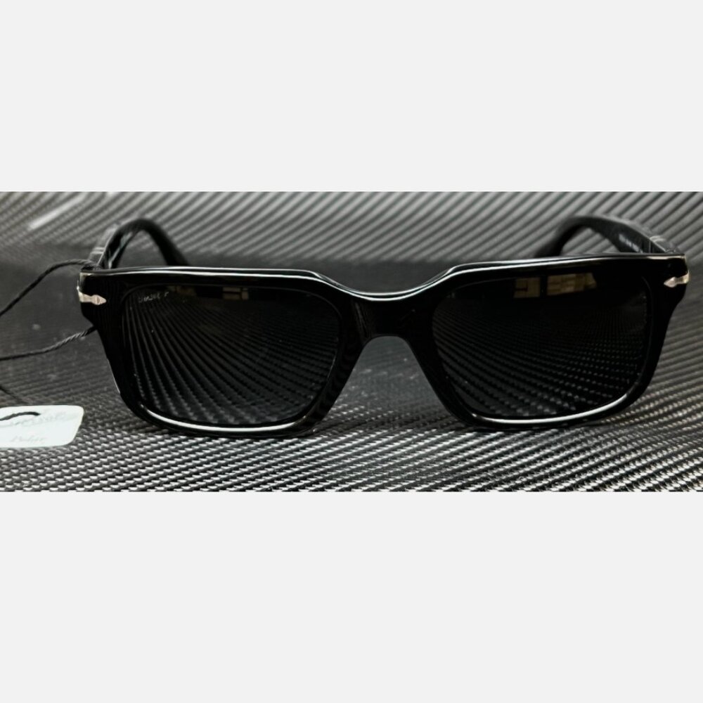 PERSOL Black Dark Grey Polarized Men's 53 mm Sunglasses - Picture 2 of 5